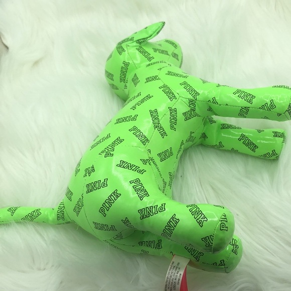 Pink Victoria Secret Stuff Plush Animal Dog Green - Picture 9 of 10